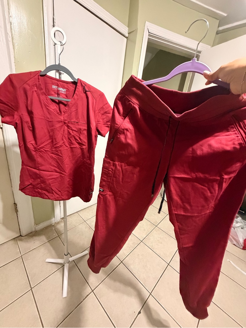 Grey's Anatomy Women's Red Scrub Top & Jogger Pants Set